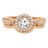 0.75 Carat (ctw) 18K Rose Gold Round Diamond Ladies Bridal Engagement Halo Ring Band Set 3/4 CT