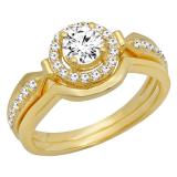 0.75 Carat (ctw) 18K Yellow Gold Round Diamond Ladies Bridal Engagement Halo Ring Band Set 3/4 CT