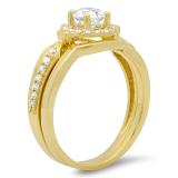 0.75 Carat (ctw) 18K Yellow Gold Round Diamond Ladies Bridal Engagement Halo Ring Band Set 3/4 CT