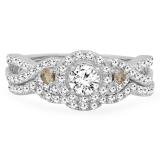 1.05 Carat (ctw) 10K White Gold Round Champagne & White Diamond Ladies Engagement Ring Set 1 CT