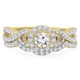 1.05 Carat (ctw) 10K Yellow Gold Round Champagne & White Diamond Ladies Engagement Ring Set 1 CT