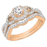 1.05 Carat (ctw) 14K Rose Gold Round Champagne & White Diamond Ladies Engagement Ring Set 1 CT