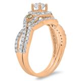 1.05 Carat (ctw) 14K Rose Gold Round Champagne & White Diamond Ladies Engagement Ring Set 1 CT