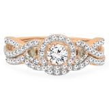 1.05 Carat (ctw) 14K Rose Gold Round Champagne & White Diamond Ladies Engagement Ring Set 1 CT