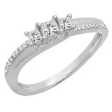 0.35 Carat (ctw) 10K White Gold Princess & Round Diamond Ladies Bridal Engagement Ring 1/3 CT