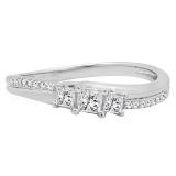 0.35 Carat (ctw) 10K White Gold Princess & Round Diamond Ladies Bridal Engagement Ring 1/3 CT