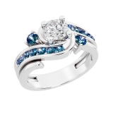 0.95 Carat (ctw) 10K White Gold Round Blue And White Diamond Ladies Engagement Ring Set 1 CT