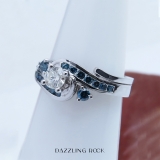 0.95 Carat (ctw) 10K White Gold Round Blue And White Diamond Ladies Engagement Ring Set 1 CT