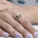 0.95 Carat (ctw) 10K Yellow Gold Round Blue And White Diamond Ladies Engagement Ring Set 1 CT
