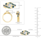 0.95 Carat (ctw) 10K Yellow Gold Round Blue And White Diamond Ladies Engagement Ring Set 1 CT