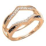 0.60 Carat (ctw) 10K Rose Gold Round White & Black Diamond Ladies Wedding Band Guard Double Ring