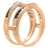 0.60 Carat (ctw) 10K Rose Gold Round White & Black Diamond Ladies Wedding Band Guard Double Ring