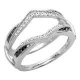 0.60 Carat (ctw) 10K White Gold Round White & Black Diamond Ladies Wedding Band Guard Double Ring
