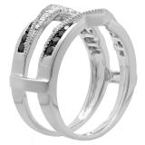 0.60 Carat (ctw) 10K White Gold Round White & Black Diamond Ladies Wedding Band Guard Double Ring