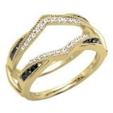 0.60 Carat (ctw) 10K Yellow Gold Round White & Black Diamond Ladies Wedding Band Guard Double Ring