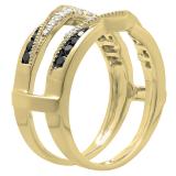 0.60 Carat (ctw) 10K Yellow Gold Round White & Black Diamond Ladies Wedding Band Guard Double Ring