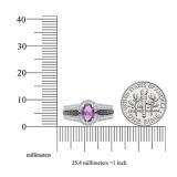 Sterling Silver 7X5 Oval Cut Amethyst & Round Black & White Diamond Ladies Bridal Engagement Ring