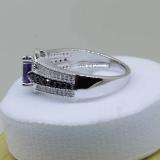 Sterling Silver 7X5 Oval Cut Amethyst & Round Black & White Diamond Ladies Bridal Engagement Ring
