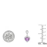 Sterling Silver 6X6 MM Each Heart Cut Amethyst & Round Diamond Ladies Drop Earrings