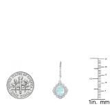 Sterling Silver 7X5 MM Oval Cut Blue Topaz And Round Diamond Ladies Vintage Cluster Drop Earrings