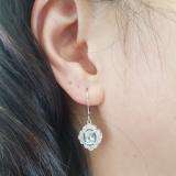 Sterling Silver 7X5 MM Oval Cut Blue Topaz And Round Diamond Ladies Vintage Cluster Drop Earrings