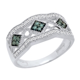 0.35 Carat (ctw) Sterling Silver Round Blue & White Diamond Ladies Vintage Wedding Band 1/3 CT