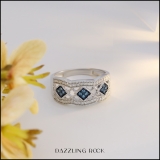 0.35 Carat (ctw) Sterling Silver Round Blue & White Diamond Ladies Vintage Wedding Band 1/3 CT