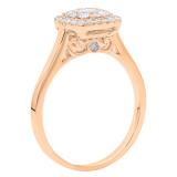 0.55 Carat (ctw) 10K Rose Gold Princess & Round Cut Diamond Ladies Vintage Engagement Ring 1/2 CT