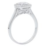 0.55 Carat (ctw) 10K White Gold Princess & Round Cut Diamond Ladies Vintage Engagement Ring 1/2 CT