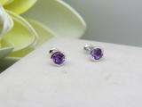 14K White Gold 5 MM Round Cut Amethyst Ladies Solitaire Stud Earrings