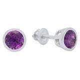 18K White Gold 5 MM Round Cut Amethyst Ladies Solitaire Stud Earrings
