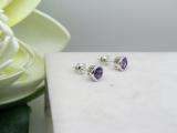 18K White Gold 5 MM Round Cut Amethyst Ladies Solitaire Stud Earrings