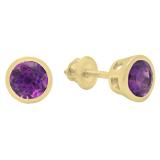 18K Yellow Gold 5 MM Round Cut Amethyst Ladies Solitaire Stud Earrings