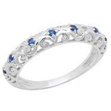 0.20 Carat (ctw) 10K White Gold Round Blue Cubic Zirconia & White Diamond Wedding Band 1/5 CT