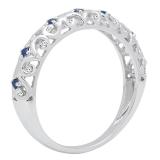 0.20 Carat (ctw) 10K White Gold Round Blue Cubic Zirconia & White Diamond Wedding Band 1/5 CT