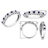 0.20 Carat (ctw) 10K White Gold Round Blue Cubic Zirconia & White Diamond Wedding Band 1/5 CT