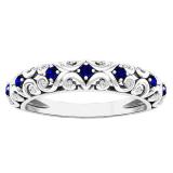 0.20 Carat (ctw) 10K White Gold Round Blue Cubic Zirconia & White Diamond Wedding Band 1/5 CT