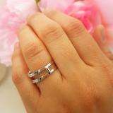 1.60 Carat (ctw) 18K White Gold Round Cut Cubic Zirconia Ladies Wedding Enhancer Guard Double Ring