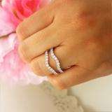 1.60 Carat (ctw) 18K White Gold Round Cut Cubic Zirconia Ladies Wedding Enhancer Guard Double Ring