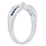 Sterling Silver Princess Blue Sapphire & Round White Diamond Swirl Style Ladies Engagement Ring