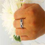 Sterling Silver Princess Blue Sapphire & Round White Diamond Swirl Style Ladies Engagement Ring