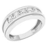 0.97 Carat (ctw) 10K White Gold Round White Diamond Men's 5 Stone Anniversary Wedding Band 1 CT