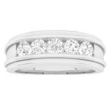 0.97 Carat (ctw) 14K White Gold Round White Diamond Men's 5 Stone Anniversary Wedding Band 1 CT