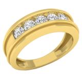 0.97 Carat (ctw) 14K Yellow Gold Round White Diamond Men's 5 Stone Anniversary Wedding Band 1 CT