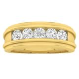 0.97 Carat (ctw) 14K Yellow Gold Round White Diamond Men's 5 Stone Anniversary Wedding Band 1 CT