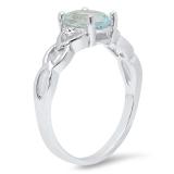 Sterling Silver 8X6 MM Oval Aquamarine & Round White Diamond Ladies Promise Engagement Ring