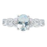 Sterling Silver 8X6 MM Oval Aquamarine & Round White Diamond Ladies Promise Engagement Ring