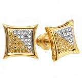 0.11 Carat (ctw) 18K Yellow Gold Plated Sterling Silver White & Yellow Diamond Stud Earrings