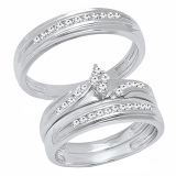 0.45 Carat (ctw) Sterling Silver Round Cut Diamond Men & Women's Engagement Ring Trio Set 1/2 CT