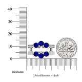 10K White Gold Round Cut 4 MM Blue Sapphire & White Diamond Ladies Wedding 3 Stone Double Band